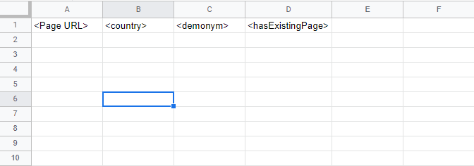 screenshot of google sheets showing four header cells